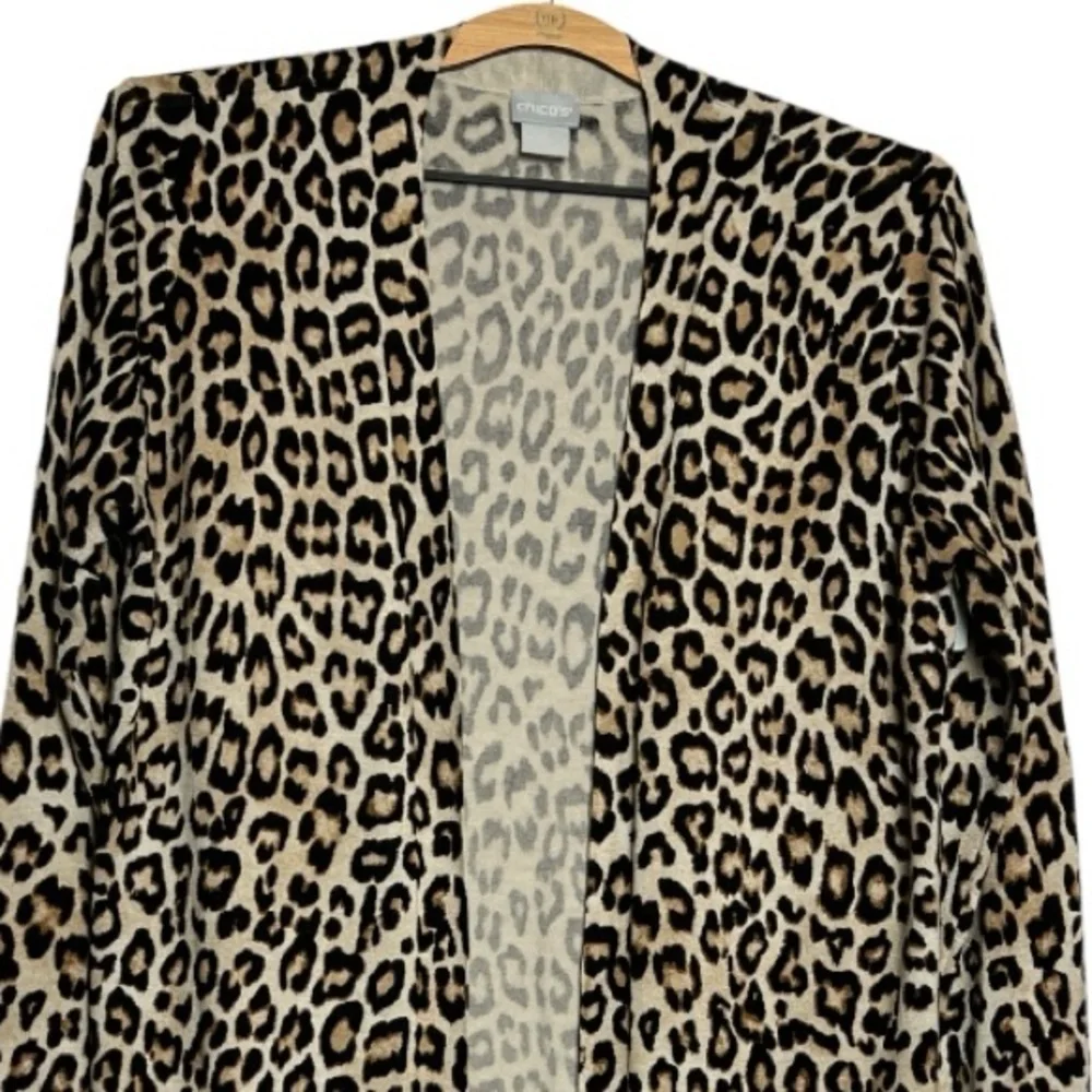 Chico’s Leopard Print Open Sweater Cardigan Midi Small
